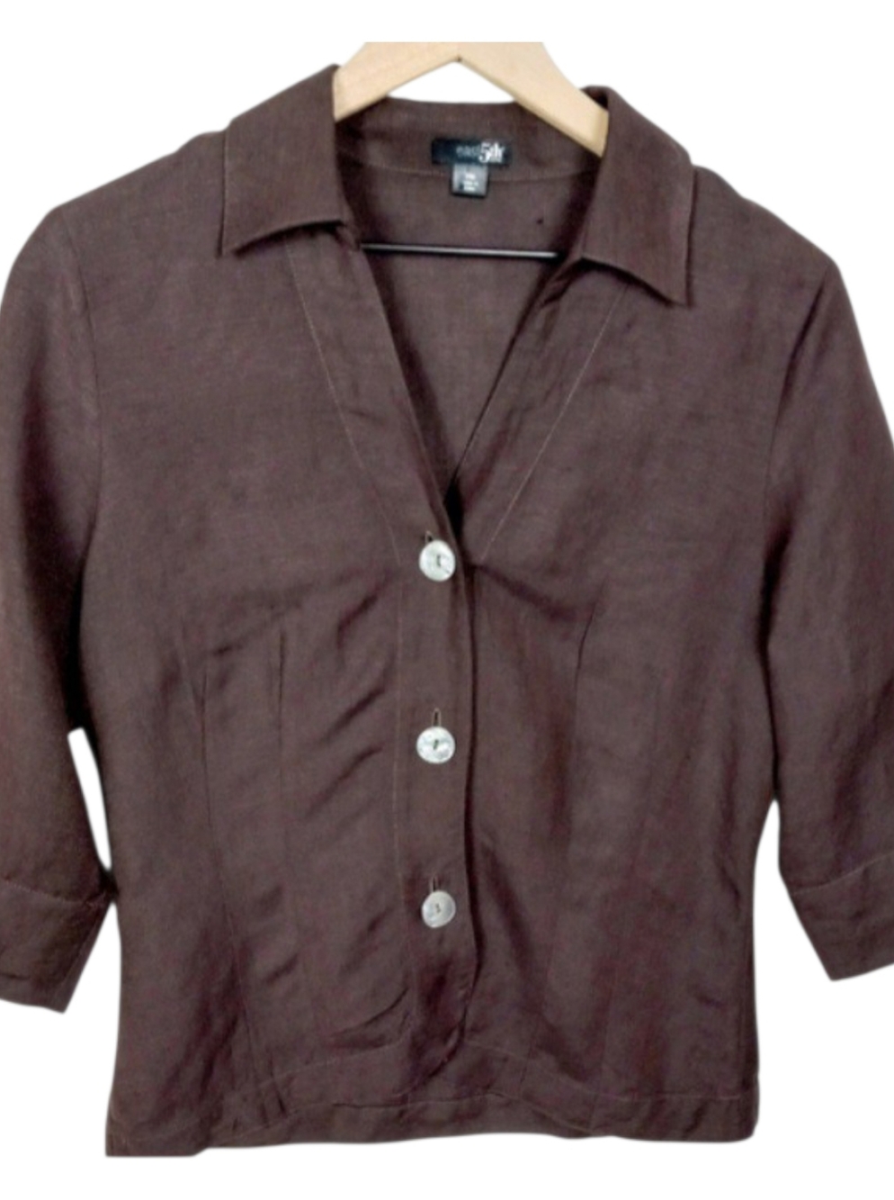 EAST 5TH  Deep Chocolatell Linen Shirt With Mother of Pearl Buttons Size PM